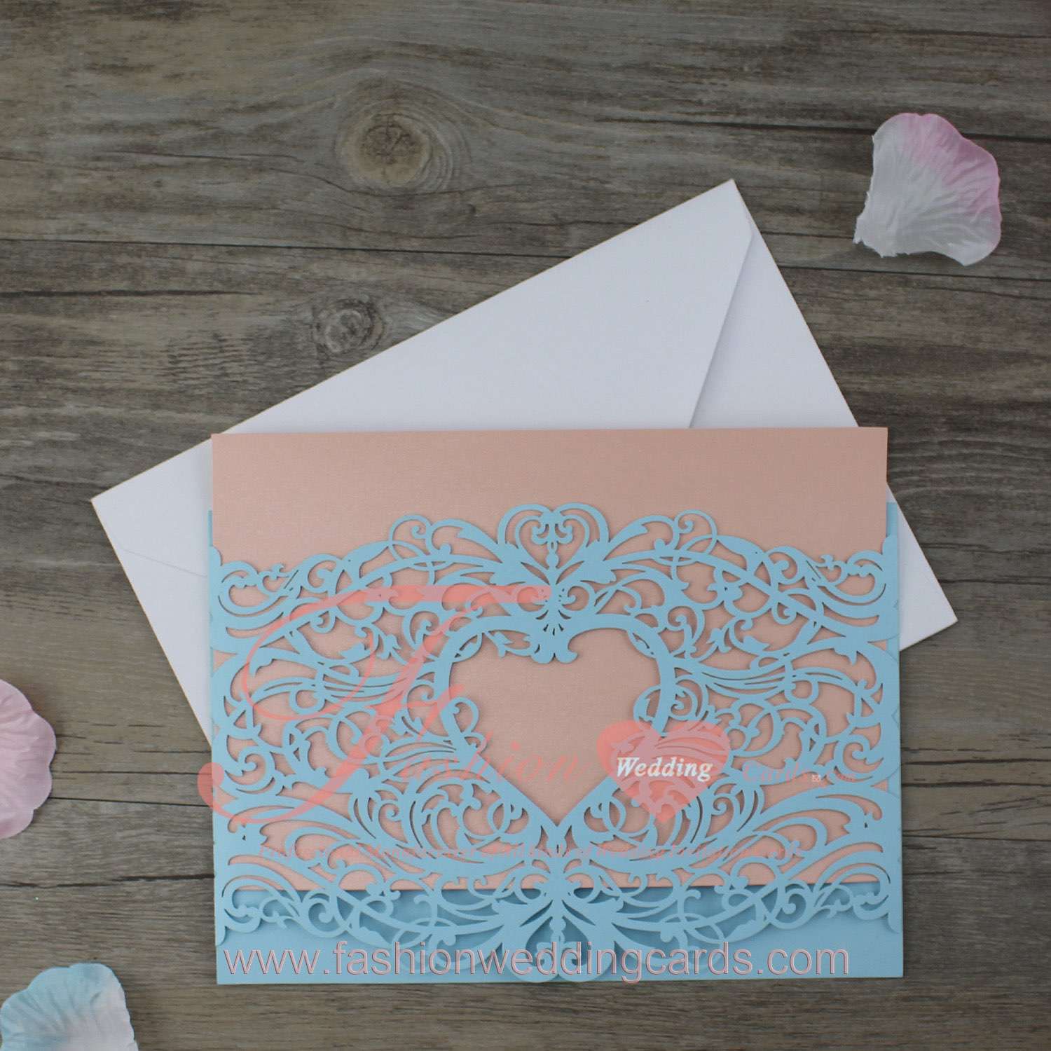 Laser Cut Heart Personalised Wedding Invitations Cards